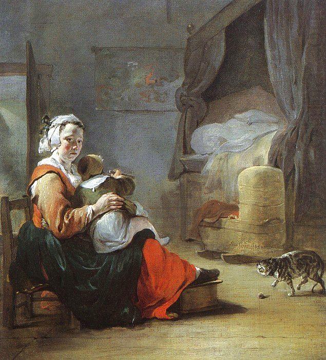 Mother Child with Cat, Jean Baptiste Weenix